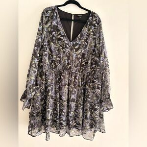 Torrid Floral Chiffon Mini Dress Size 3 3X Boho Tiered V Neck Long Sleeve
